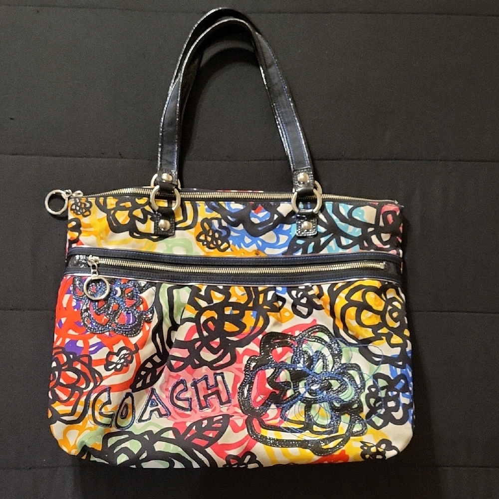 Coach Vibrant Multi Colored Floral Print Tote